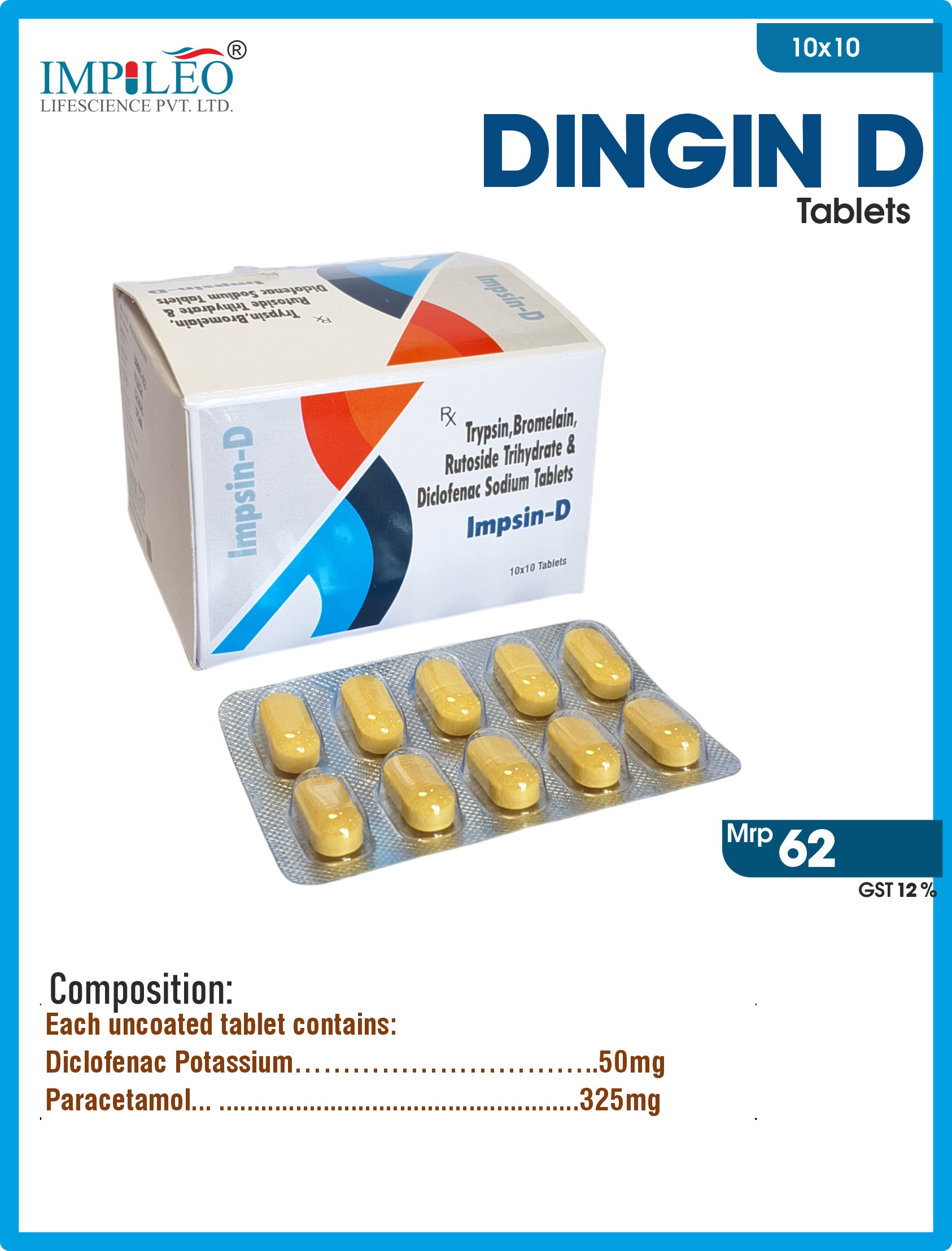 Peak Wellness Unveiled : Premium DINGIN-D ™ (Diclofenac Potassium & Paracetamol) Tablets by Top Third-Party Manufacturer in India